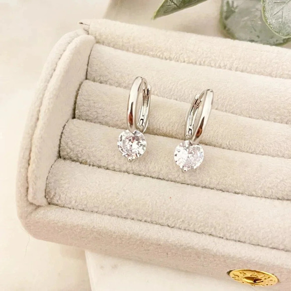 925 Sterling Silver Diamond Huggie Earrings Small Hoop Earrings Dainty Hoops - Picture 2 of 14